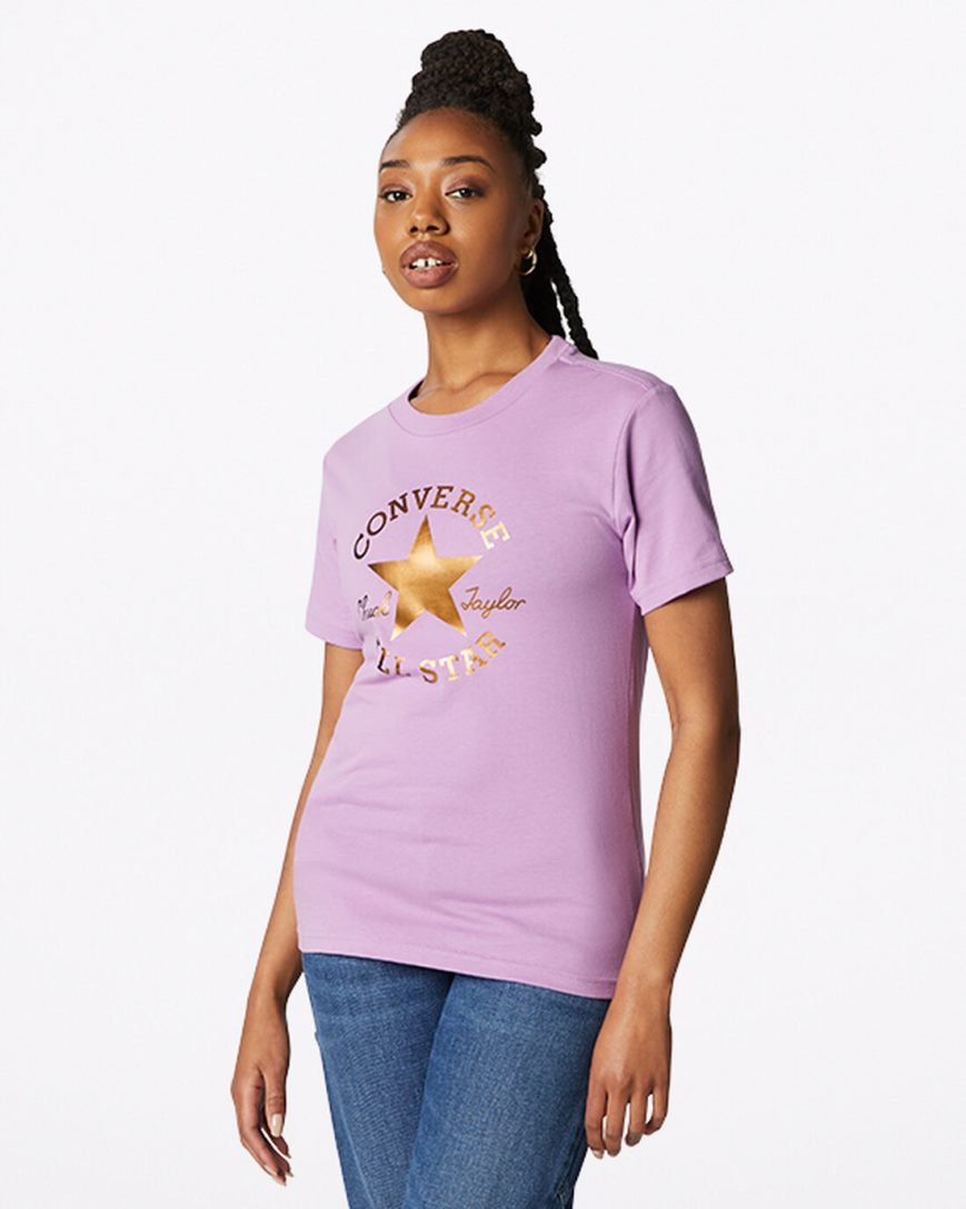 Camiseta Converse Metallic Chuck Taylor Patch Classicos Fit Feminino Roxo | PT H048P0T